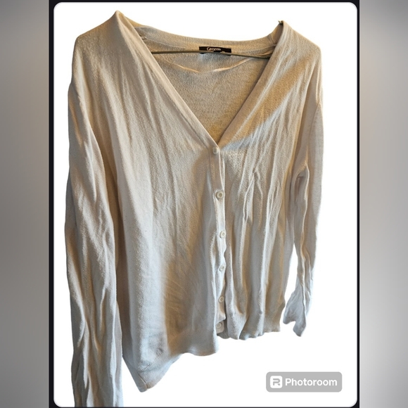 White Button Up Cooton Blend Cardigan - Picture 3 of 8